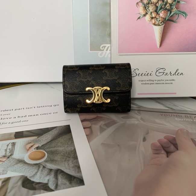 Celine SMALL FLAP WALLET TRIOMPHE IN TRIOMPHE CANVAS 10L653 brown