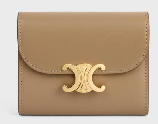 Celine SMALL FLAP WALLET TRIOMPHE IN SHINY CALFSKIN 10D783 SMOKED BROWN