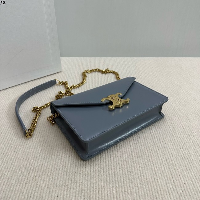 Celine WALLET ON CHAIN MARGO IN SHINY CALFSKIN 10L033 BLUE GREY