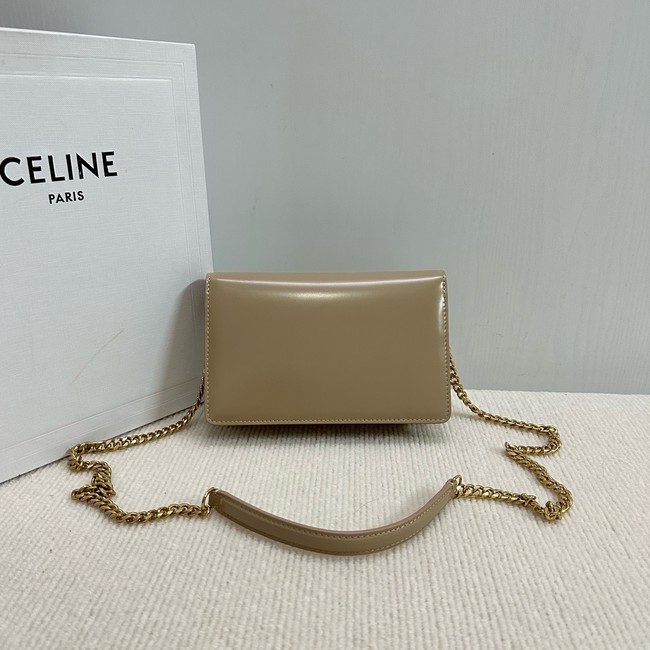 Celine WALLET ON CHAIN MARGO IN SHINY CALFSKIN 10L033 SMOKED BROWN