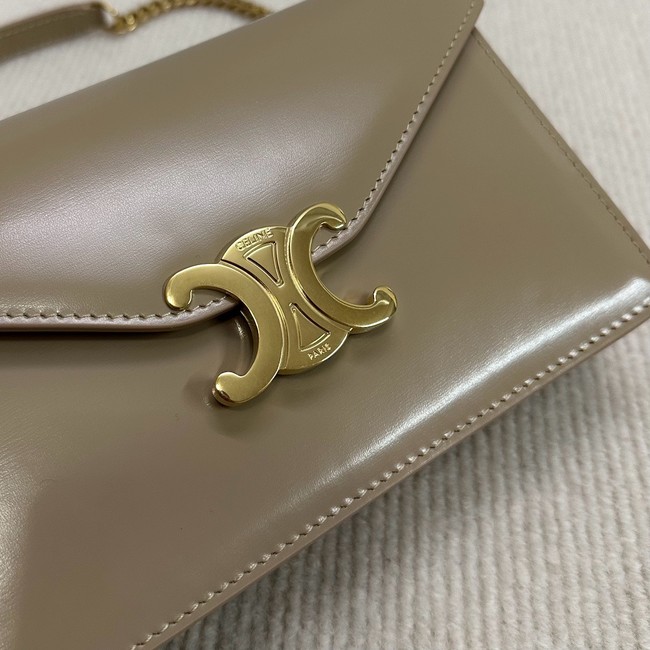 Celine WALLET ON CHAIN MARGO IN SHINY CALFSKIN 10L033 SMOKED BROWN