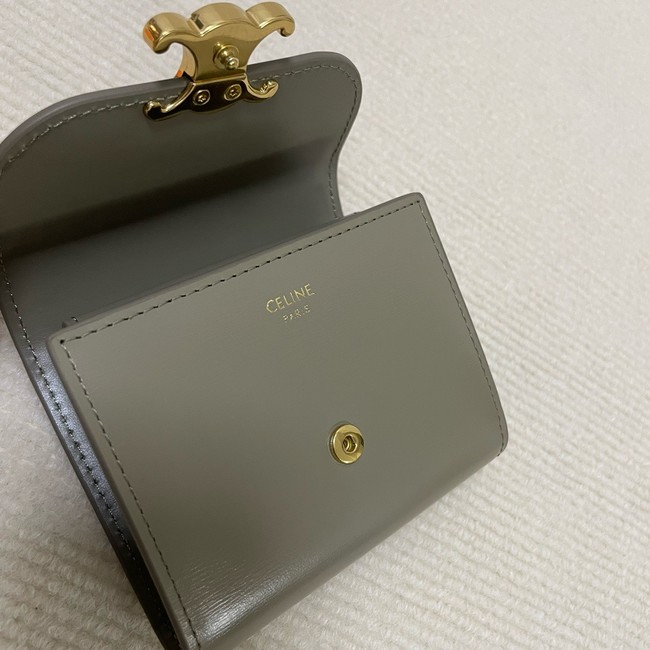 Celine SMALL FLAP WALLET TRIOMPHE IN SHINY CALFSKIN 10D783 dark gray