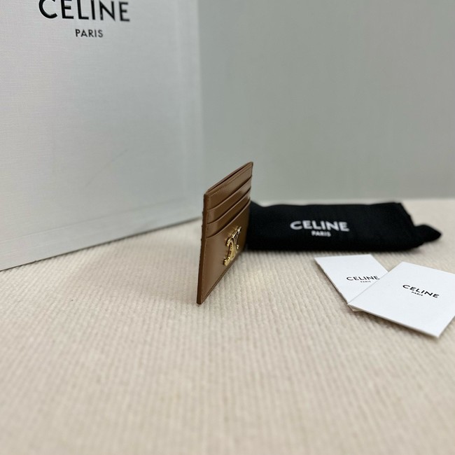 Celine CARD HOLDER TRIOMPHE IN SHINY CALFSKIN 10L833 tan