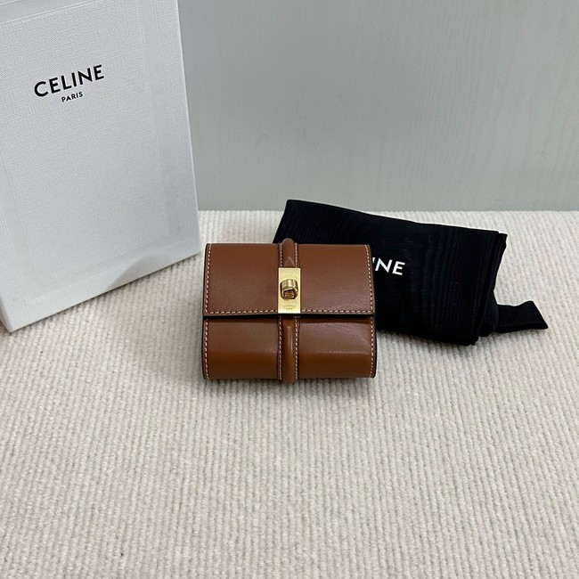 Celine CARD HOLDER WITH FLAP 16 IN SATINATED CALFSKIN 10M523 tan