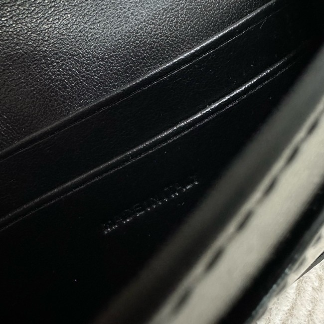 Celine CARD HOLDER WITH FLAP TRIOMPHE IN SHINY CALFSKIN 10I583 black&SILVER