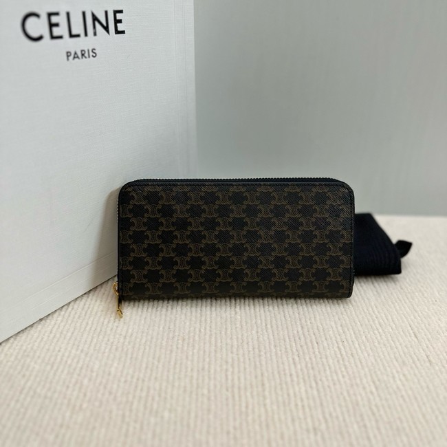 Celine LARGE ZIPPED WALLET IN TRIOMPHE CANVAS 10B552 BLACK 