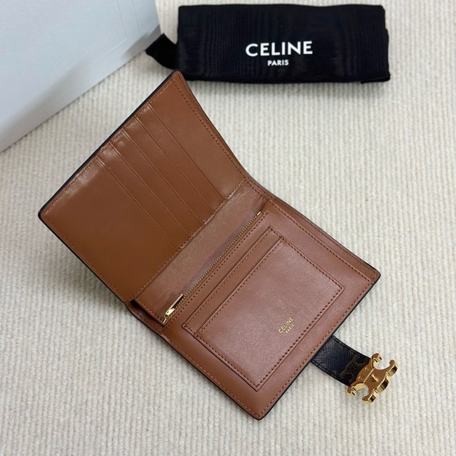 Celine MEDIUM STRAP WALLET NINO IN TRIOMPHE CANVAS AND LAMBSKIN 10M912 TAN