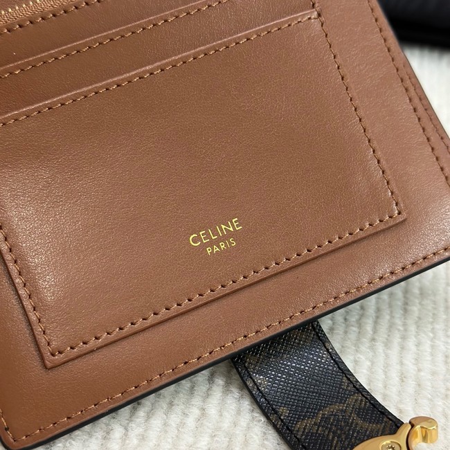 Celine MEDIUM STRAP WALLET NINO IN TRIOMPHE CANVAS AND LAMBSKIN 10M912 TAN