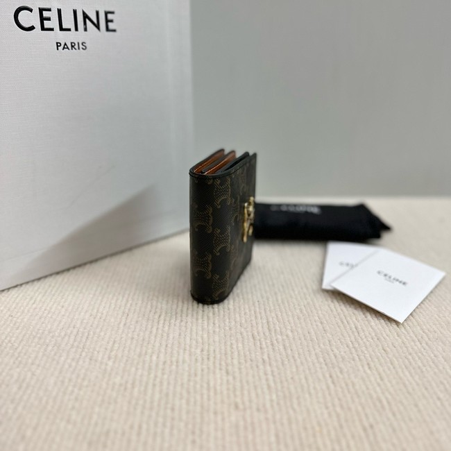 Celine TRIOMPHE BUSINESS CARD HOLDER IN TRIOMPHE CANVAS AND LAMBSKIN 10M122 TAN