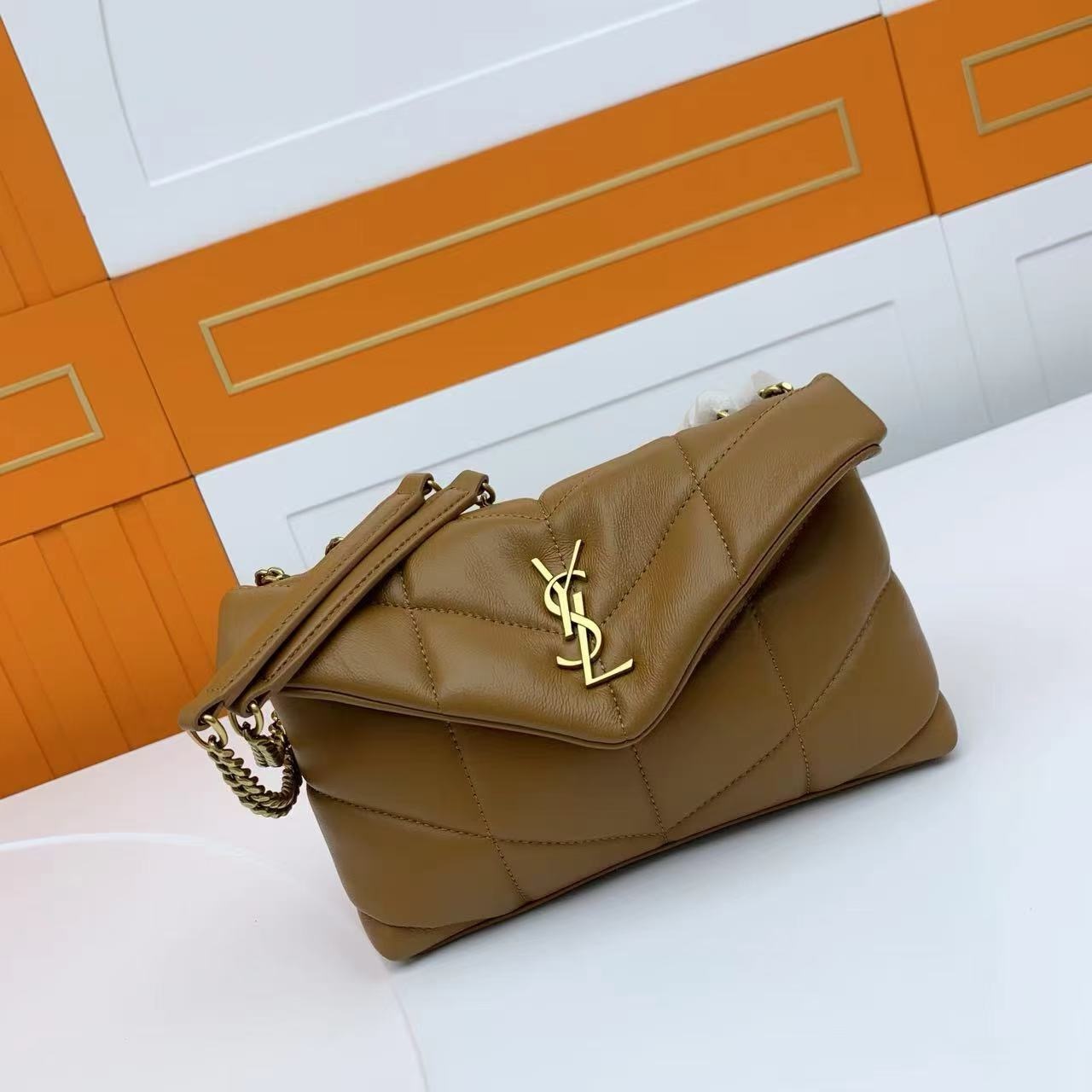 SAINT LAURENT TOY PUFFER IN LAMBSKIN 759337 DARK CORK