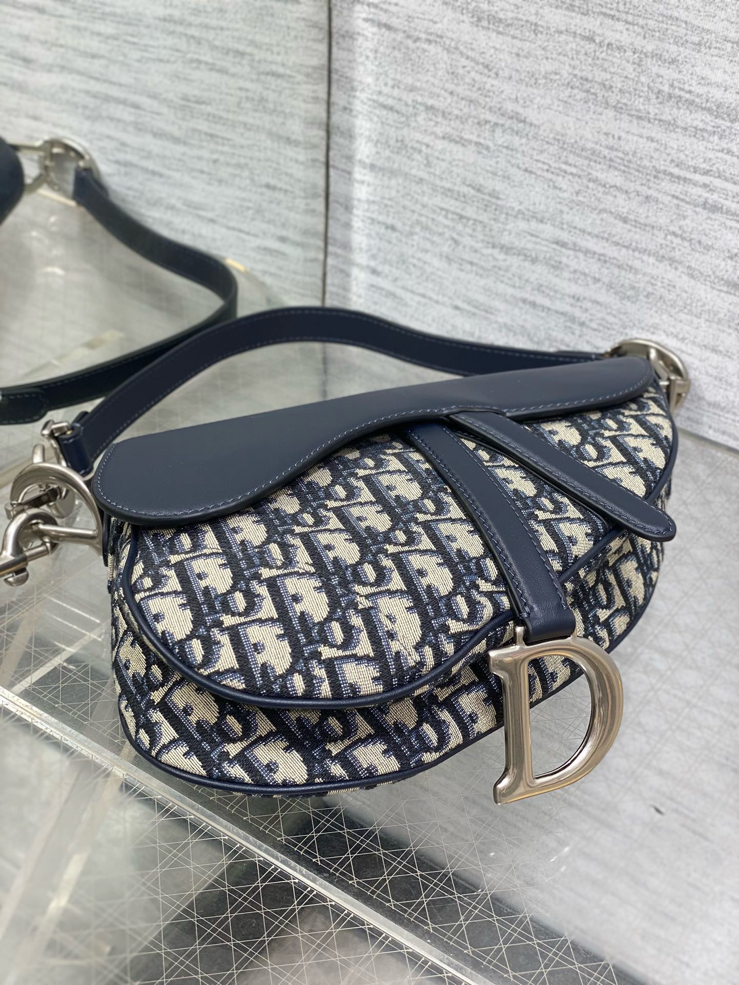 DIOR Saddle Bag with Strap Blue Denim Dior Oblique Jacquard M0455CDC Blue