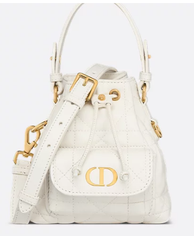Dior Caro Nano Bucket Bag Macrocannage Lambskin S5250 white