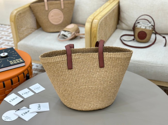 CHLOE Woven Raffia Slit Mini Tote Bag 11265 brown