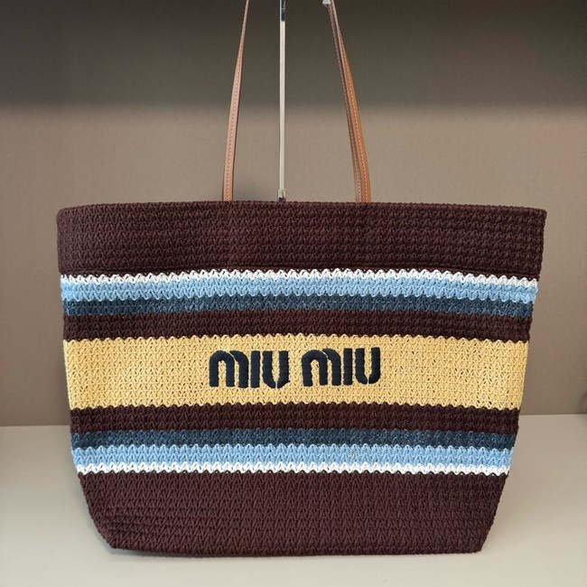 miumiu Raffia effect woven tote bag 5GB228-1