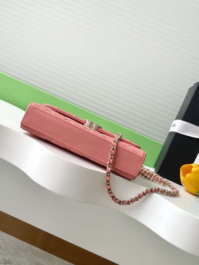 Chanel MINI FLAP BAG CLUTCH WITH CHAIN Gold-Tone Metal AP3238 Peach blossom pink