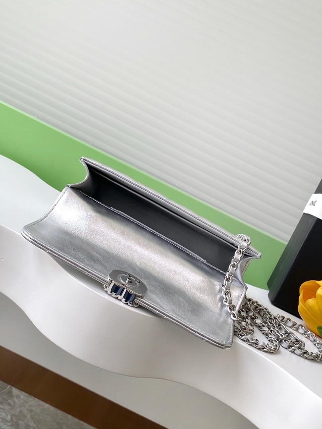 Chanel MINI FLAP BAG CLUTCH WITH CHAIN Silver-Tone Metal AP3238 Silver