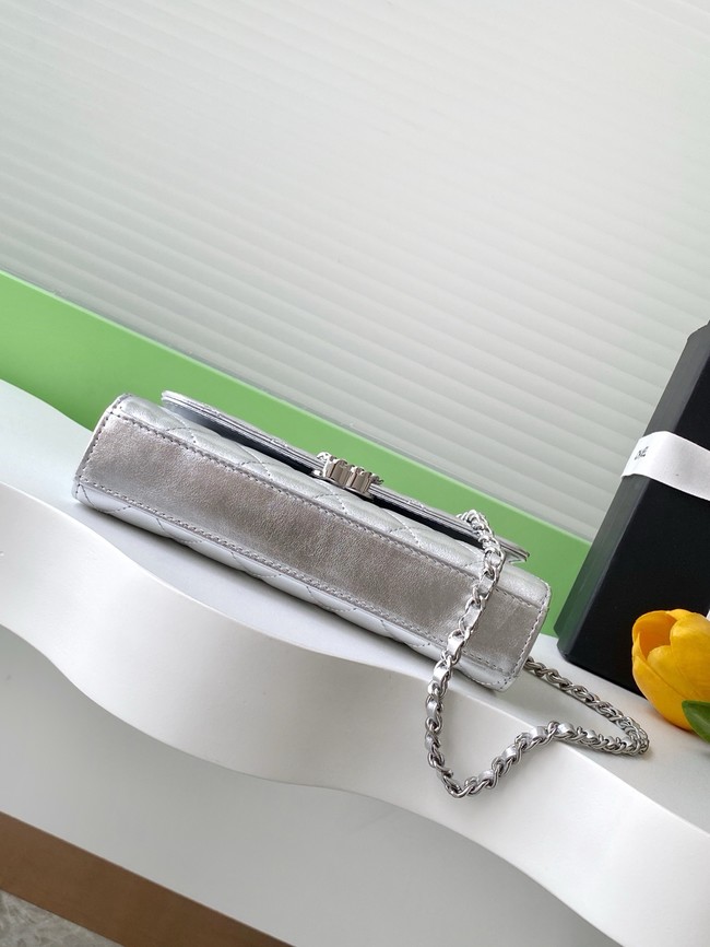 Chanel MINI FLAP BAG CLUTCH WITH CHAIN Silver-Tone Metal AP3238 Silver