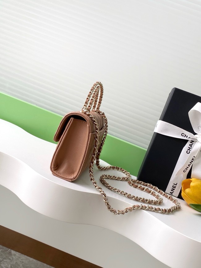 Chanel MINI FLAP BAG CLUTCH WITH CHAIN Gold-Tone Metal AP3238 brown