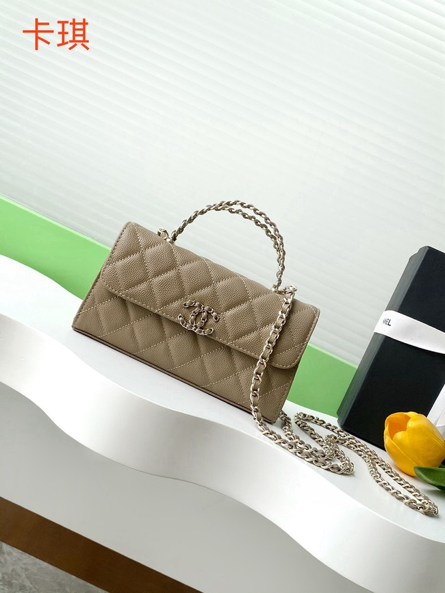 Chanel MINI FLAP BAG CLUTCH WITH CHAIN Gold-Tone Metal AP3238 gray