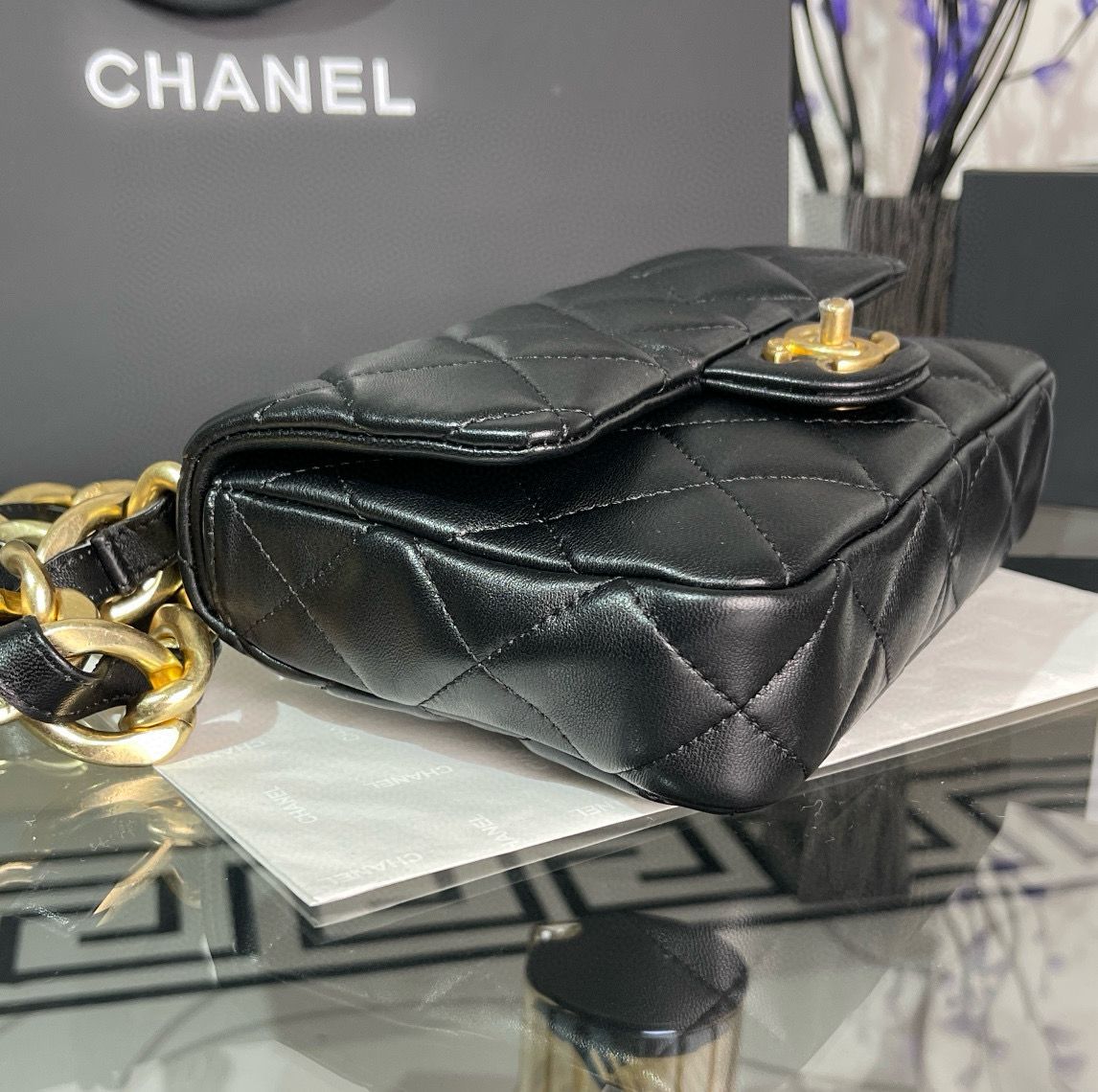 CHANEL SMALL FLAP ORIGINAL LEATHER BAG AS3214 Black