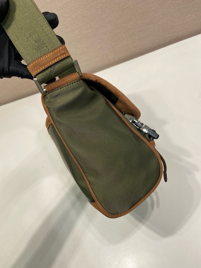 Prada Medium Re-Nylon and suede shoulder bag 2VD066 Musk Green