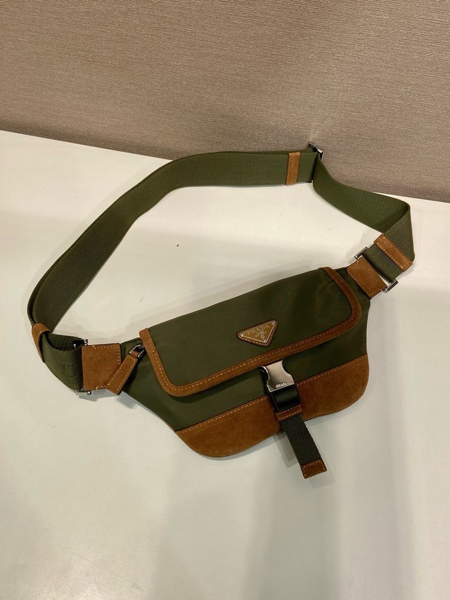 Prada Re-Nylon and suede belt bag 2VH176 Musk Green
