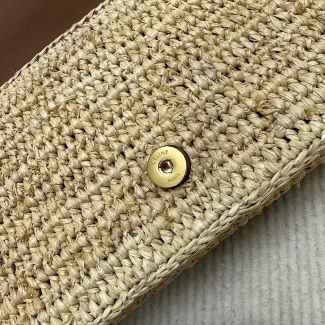 CELINE Chain Claude IN Raffia Plein Soleil Bag 197993 NATURAL & TAN