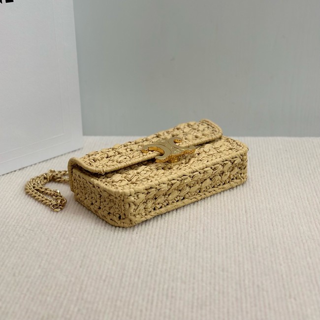 Celine CHAIN SHOULDER BAG CLAUDE IN RAFFIA EFFECT TEXTILE 112252 NATURAL & TAN