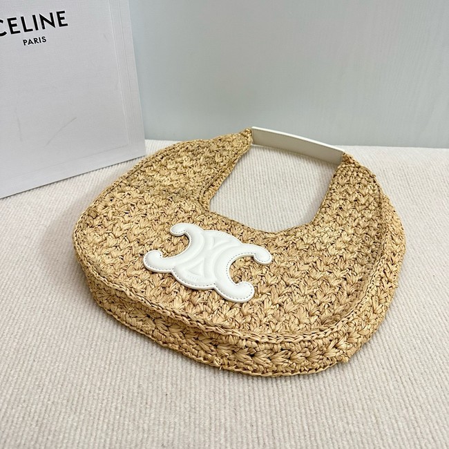 celine classic panier HOBO BAG IN Raffia and Calfskin 112772 NATURAL / WHITE