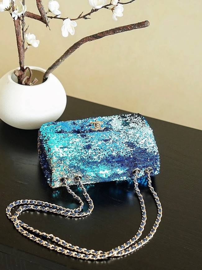 Chanel Fringed Sequins Flap Bag 24P 0888 blue