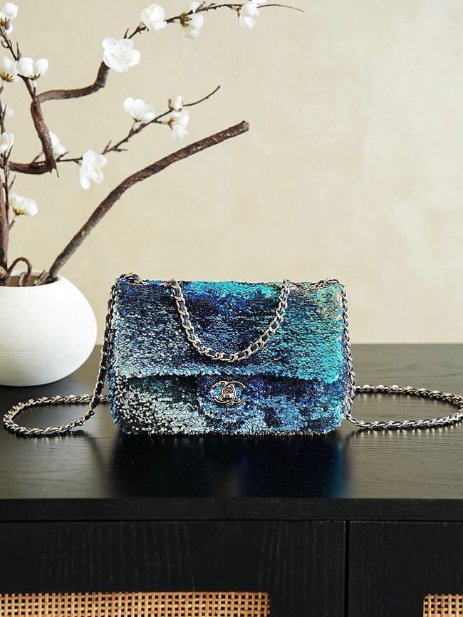 Chanel Fringed Sequins Flap Bag 24P 0888 blue