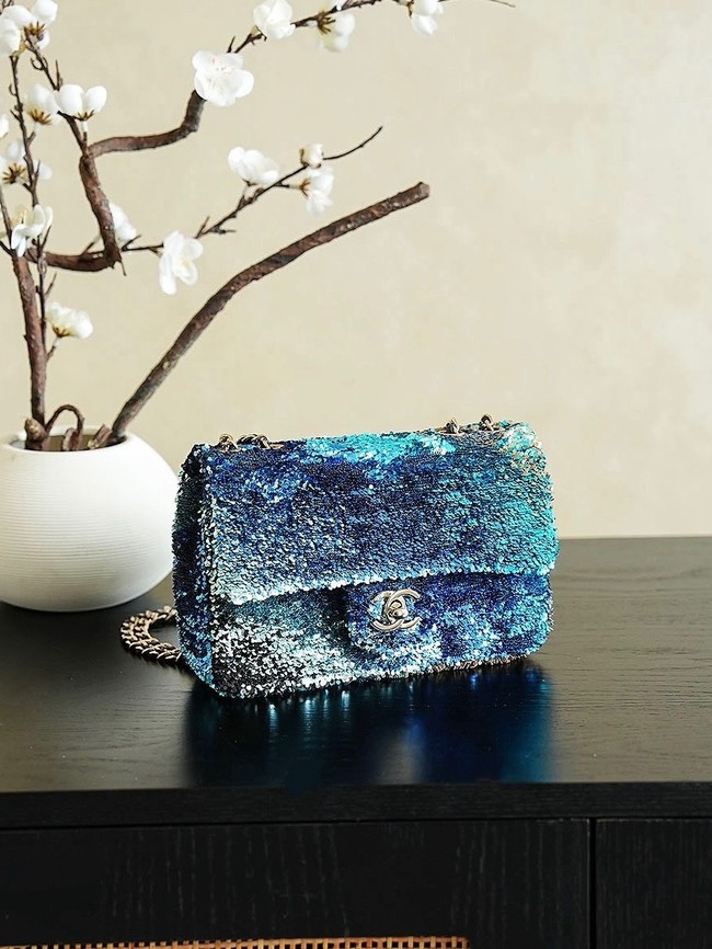 Chanel Fringed Sequins Flap Bag 24P 0888 blue