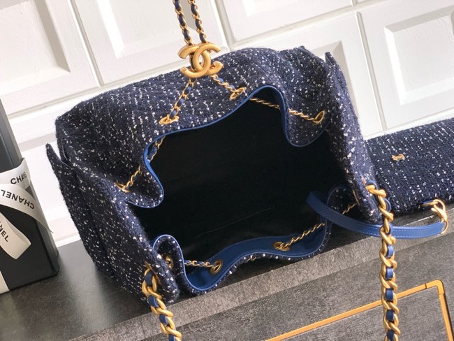 CHANEL 25 handbag Woolen tweed AS5311 dark blue
