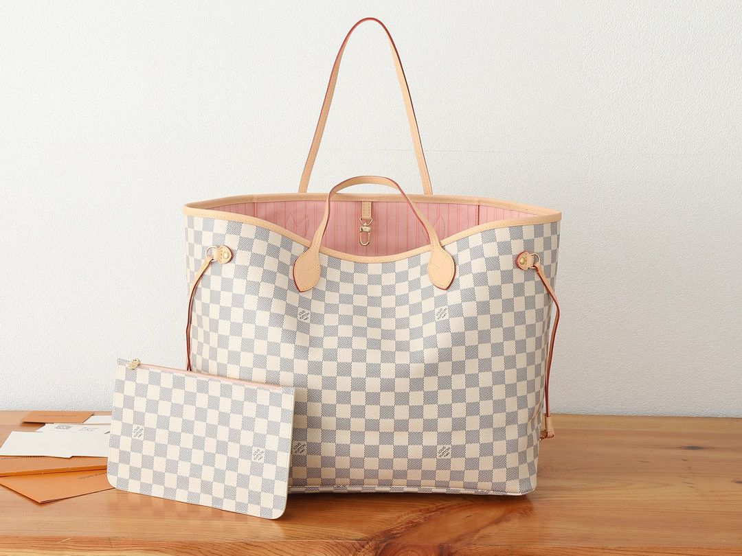 Louis Vuitton Damier Ebene Original NEVERFULL MM N40601 White&Pink