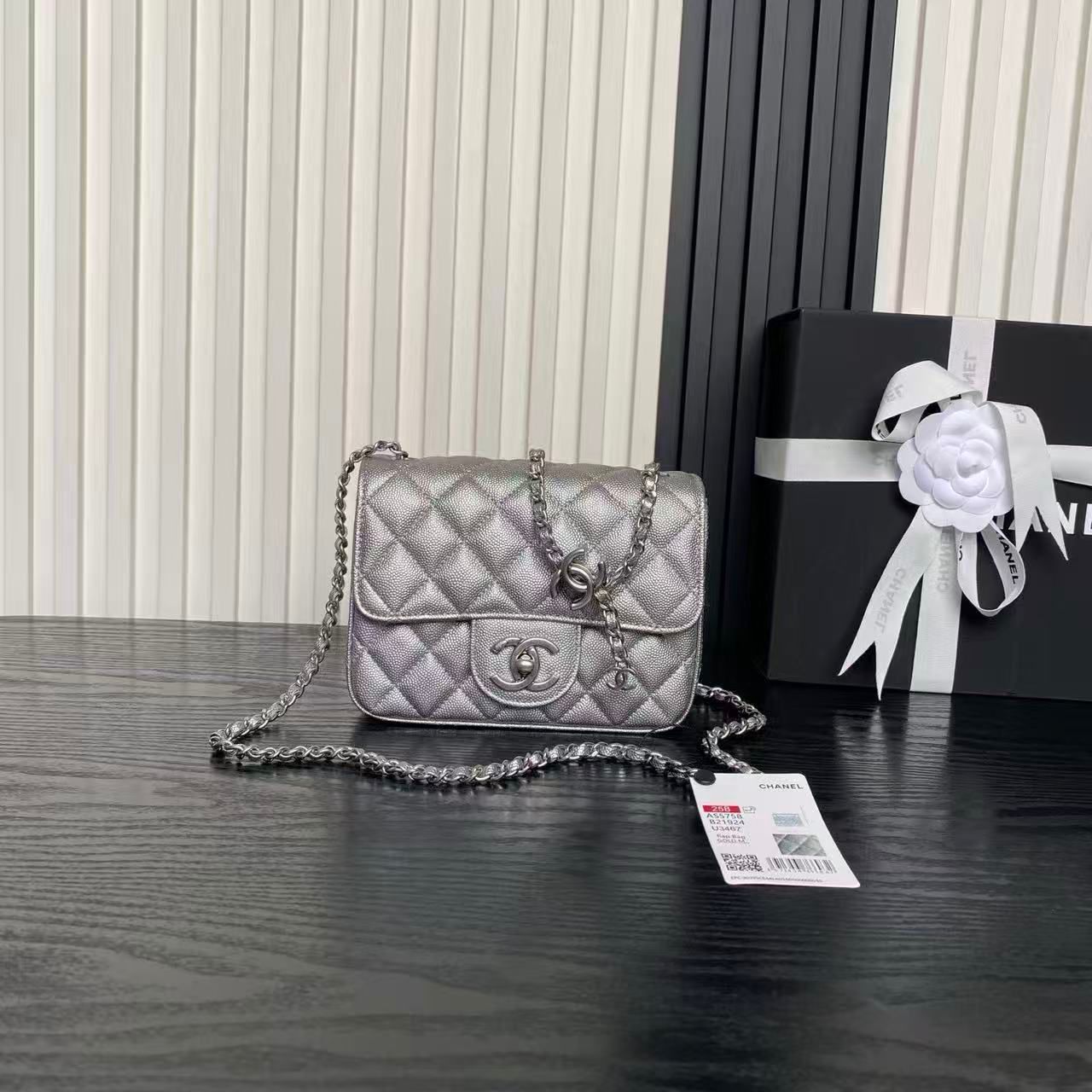 Chanel Mini Flap Bag Original Caviar Leather AS5759 Silver