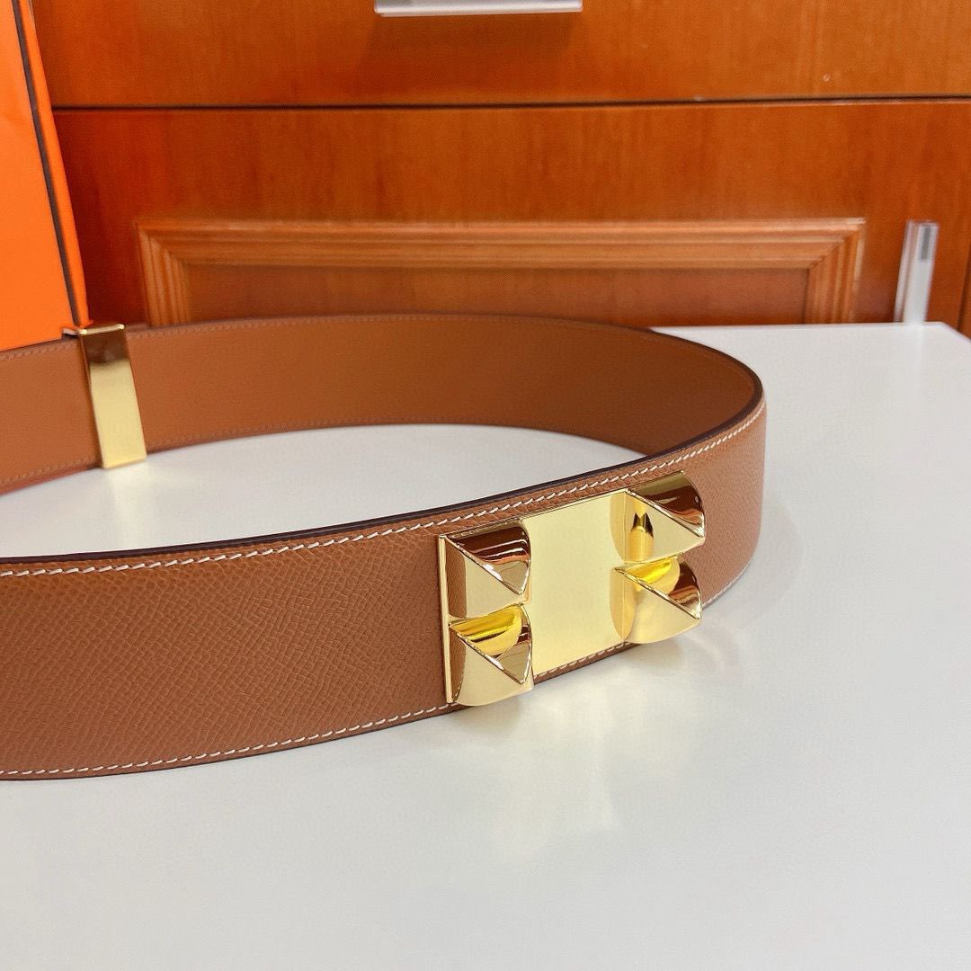 Hermes Epsom calfskin leather belt 66055 brown Hermes Epsom calfskin leather belt 66055 brown