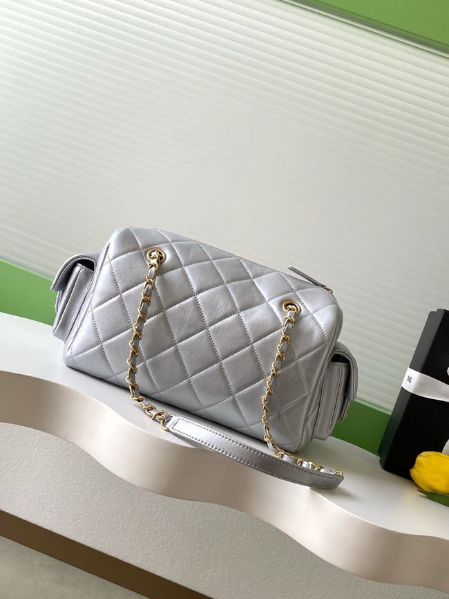 CHANEL Small Bowling Bag Lambskin AS5791 Silver