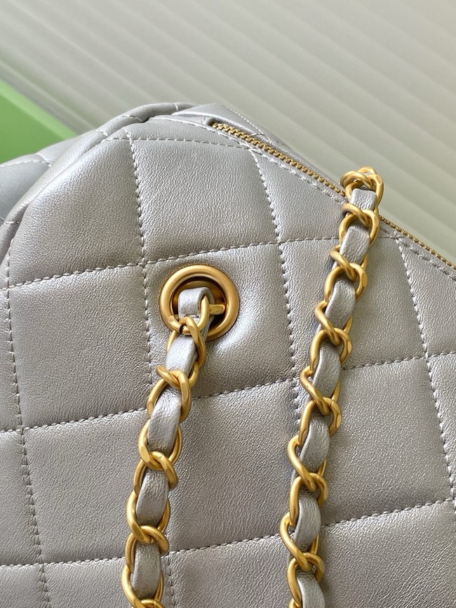 CHANEL Small Bowling Bag Lambskin AS5791 Silver