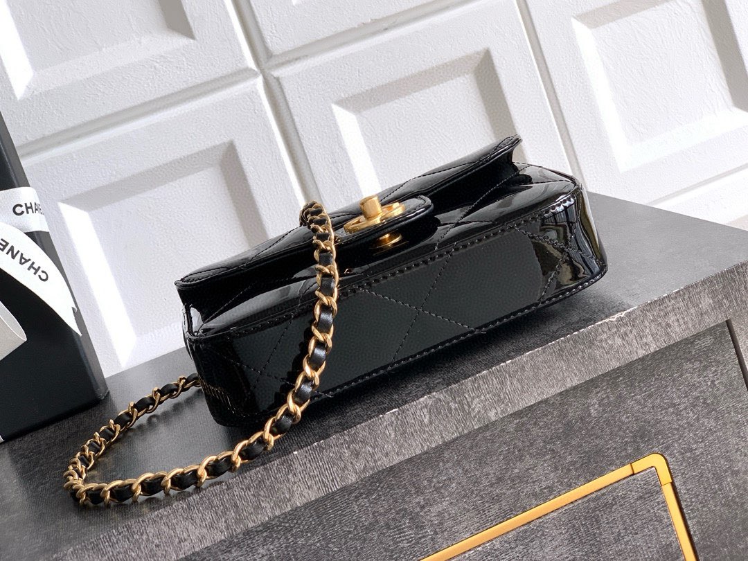 Chanel 25K Original Patent Leather Top Handle Bag  A6320 Black