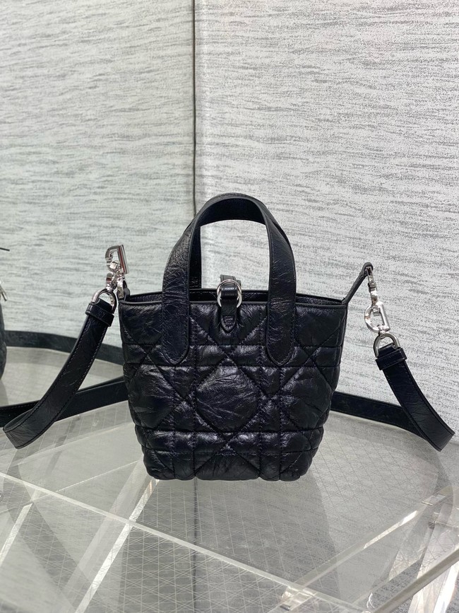 Dior Toujours Vertical Nano Tote Bag Macrocannage Calfskin S6100 black & Silver