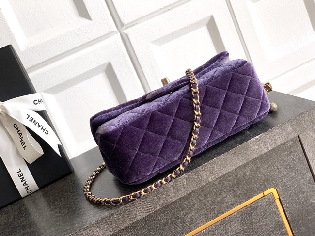 Chanel small Classic Handbag velvet AS1787 Purple