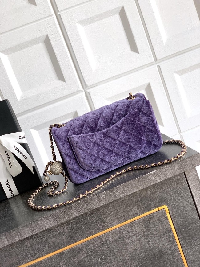 Chanel small Classic Handbag velvet AS1787 Purple
