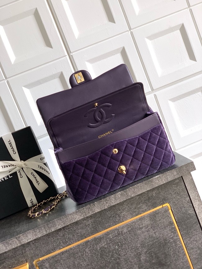 CHANEL Classic 11.12 Handbag velvet A01112 Purple