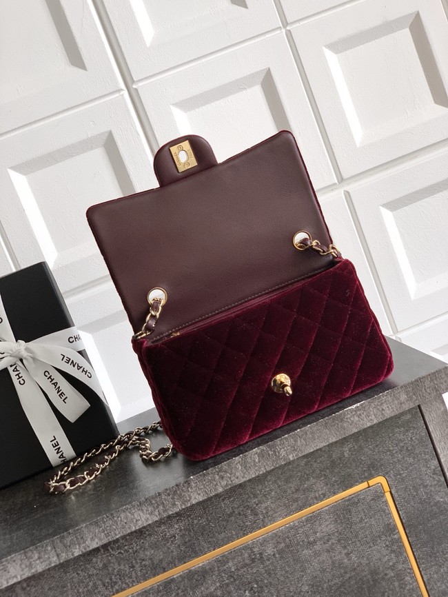 CHANEL Classic 11.12 Handbag velvet A01116 burgundy