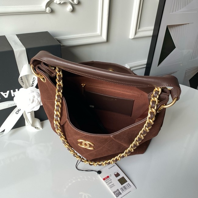 CHANEL Hobo Bag Suede Calfskin AS5970 Dark Brown