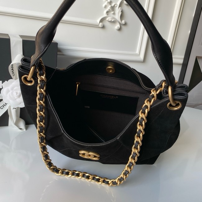 CHANEL Hobo Bag Suede Calfskin AS5970 black