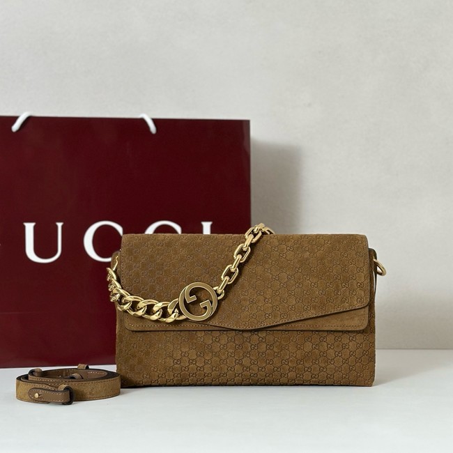 GUCCI Medium shoulder bag with chain Suede 857622 brown