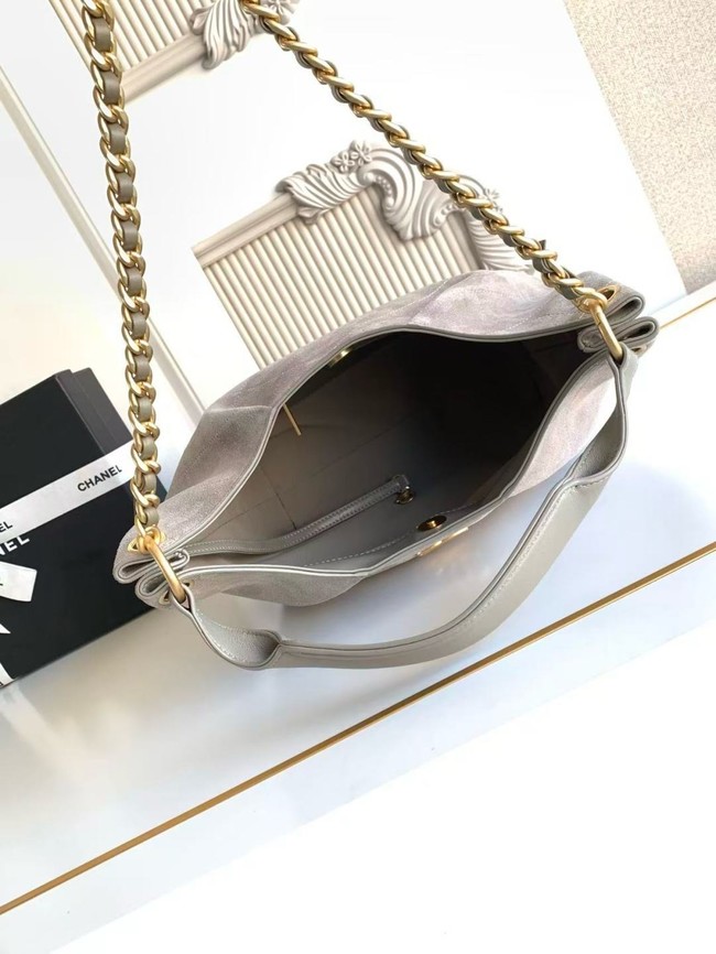 CHANEL Hobo Bag Suede Calfskin AS5970 gray