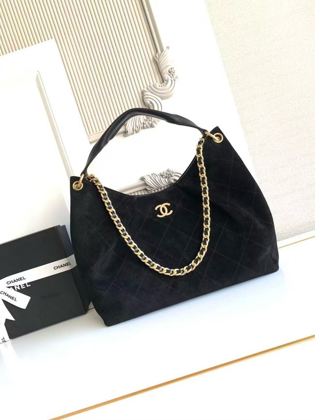 CHANEL Hobo Bag Suede Calfskin AS5978 black