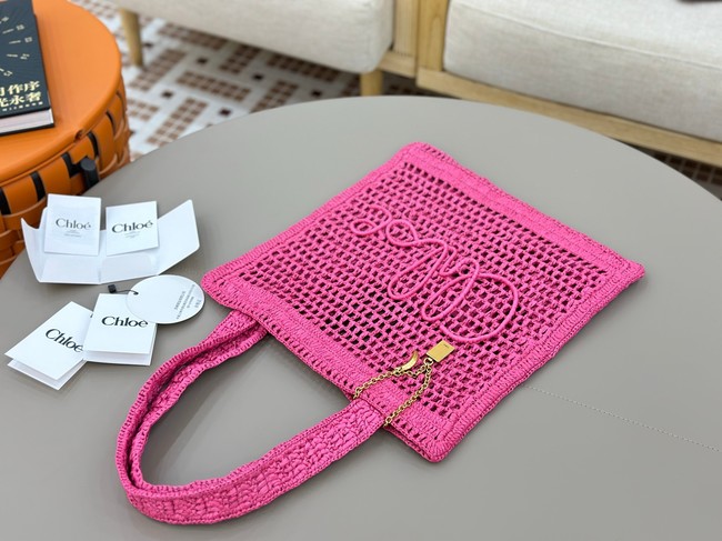 Chloe SUMMER straw and leather tote bag 0824P rose